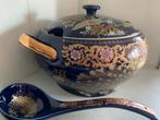 Soepterrine met pauwenmotief en lepels Vintage Antiek, Ophalen of Verzenden
