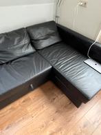 Zwarte leren hoekbank met opslagruimte, Ophalen, 125 tot 150 cm, 150 tot 200 cm, Tweepersoons