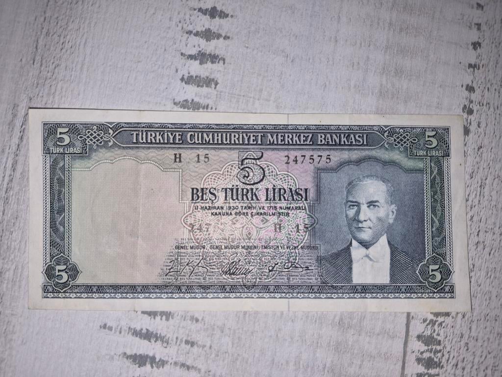 Turkije 5  Lira 1965  bankbiljet, Postzegels en Munten, Bankbiljetten | Europa | Niet-Eurobiljetten, Ophalen of Verzenden, Overige landen