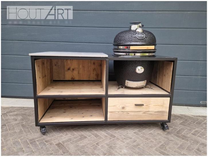 Buitenkeuken Kamado Egg Large - Stalen frame met steigerhout, Tuin en Terras, Buitenkeukens, Houtskool, Inbouw, Vrijstaand, Ophalen of Verzenden