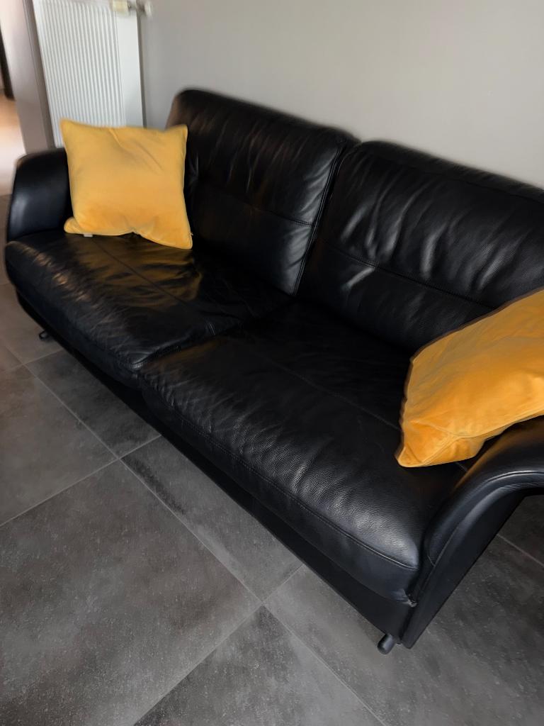 Leren salon, Huis en Inrichting, Ophalen, 150 tot 200 cm, Zo goed als nieuw, Rechte bank