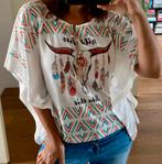 Poncho in Beige and Cream Tones with Ethnic Drawings, Kleding | Dames, Verzenden, Zo goed als nieuw, Beige, Korte mouw