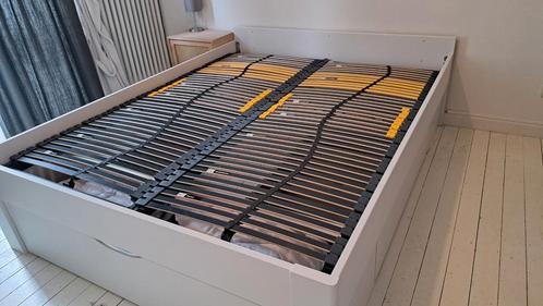 Tweepersoons bed met lades wit, Huis en Inrichting, Slaapkamer | Bedden, Gebruikt, Tweepersoons, 160 cm, 200 cm, Hout, Wit, Ophalen
