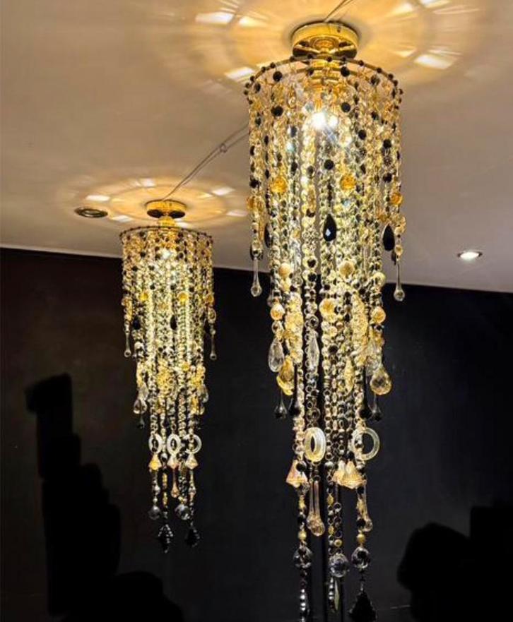 Unieke lamp 80cm custom made plafondlamp zwart goud VdlM, Huis en Inrichting, Lampen | Hanglampen, Nieuw, 75 cm of meer, Glas