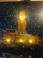 Schilderij Domtoren Utrecht met Verlichting, Ophalen of Verzenden, Schilderij, Minder dan 50 cm
