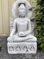 Boeddha op troon white wash, vol steen., Nieuw, Steen, Verzenden