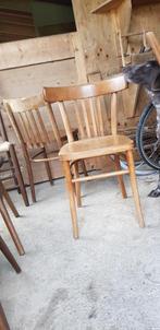 4 vintage houten kroeg/cafe stoelen, Huis en Inrichting, Stoelen, Cafe, bar, deens, bruine kroeg, gezellig, hout, Vier, Bruin