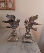 2 mooie zilver kleurige duiven beeldjes., Antiek en Kunst, Ophalen of Verzenden, Zilver