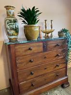 Vintage houten commode ladekast met groen marmeren blad, Huis en Inrichting, Ophalen, Gebruikt, Vintage, 50 tot 100 cm