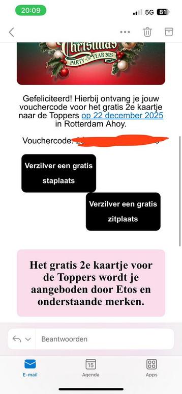 2e kaartje gratis voor de toppers (2 codes) beschikbaar voor biedingen