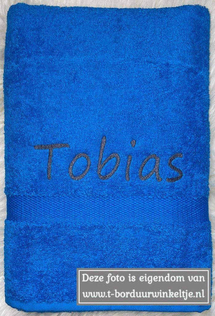 Douchelaken Cobalt geborduurd met naam, Huis en Inrichting, Badkamer | Badtextiel en Accessoires, Nieuw, Handdoek, Blauw, Ophalen of Verzenden
