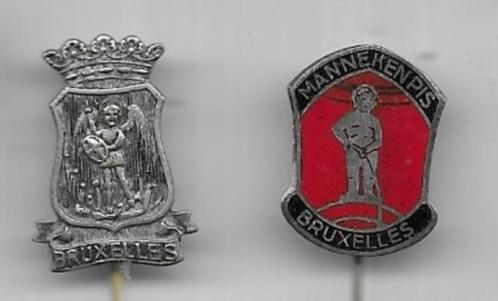 BRUSSEL 2 VERSCHILLENDE SPELDEN 1 EMAILE ERBIJ, Verzamelen, Speldjes, Pins en Buttons, Gebruikt, Speldje of Pin, Overige onderwerpen