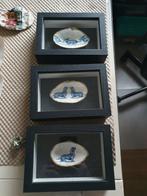 Drie ingelijste schelpen met teckel afbeelding, Antiek en Kunst, Ophalen of Verzenden