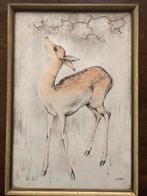 Vintage Herten Tekening in Lijst, Antiek en Kunst, Kunst | Tekeningen en Foto's, Ophalen