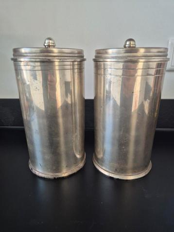 Vintage Zilverkleurige voorraadbussen met Deksel - Set van 2 beschikbaar voor biedingen