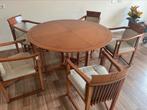 Schuitema art deco - eettafel, 5 stoelen en bijzettafel, Huis en Inrichting, Ophalen, Gebruikt, Rond, 50 tot 100 cm