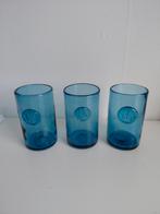 3 Blauwe Waterglazen met HK Logo, Ophalen of Verzenden