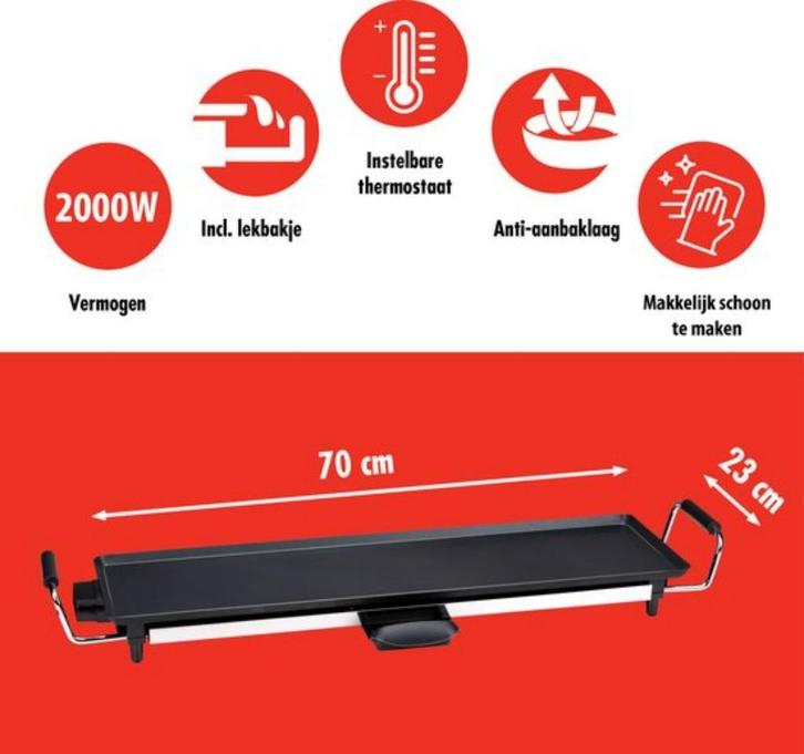 Alpina Teppanyaki Bakplaat 2000W, Witgoed en Apparatuur, Grillplaten, Nieuw, Tafelgrill, Ophalen