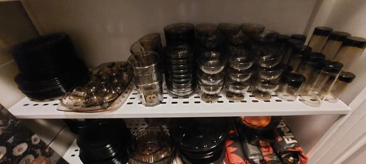 Luminarc arcoroc france bruin glas servies smoke zie adv., Huis en Inrichting, Keuken | Servies, Gebruikt, Compleet servies, Overige stijlen