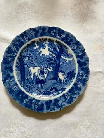 Vintage Blauw Bord met Koeien beschikbaar voor biedingen