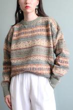 Vintage Fair Isle Noorse stijl trui in groen en amber wol, Maat 38/40 (M), Verzenden, Zo goed als nieuw, Vintage
