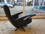 Zwarte leren relaxfauteuil, Huis en Inrichting, Fauteuils, Ophalen, Gebruikt, 75 tot 100 cm, Metaal