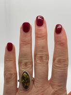 B34 Prachtige zilveren barnsteen ring maat 18,75, 18 tot 19, Ophalen of Verzenden, X, Met edelsteen