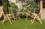 Houten tuinstel, 4 opklapbare stoelen en tafel, Ophalen, 4 zitplaatsen, Zo goed als nieuw, Tuinset