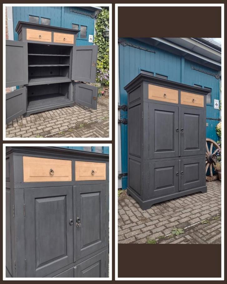 Buffetkast antraciet gezandstraald teak, Huis en Inrichting, Kasten | Buffetkasten, Nieuw, 150 tot 200 cm, 100 tot 150 cm, 50 tot 75 cm