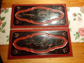 2 Antieke Chinese Kastpanelen fraai geschilderd, uit ca 1890 beschikbaar voor biedingen