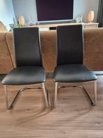 4x zwarte leren eetkamerstoelen merk Effezeta, Huis en Inrichting, Stoelen, Ophalen, Zwart, Vier