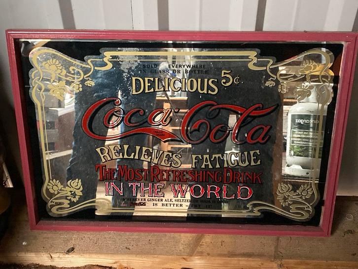 Oud Coca-Cola Spiegelbord, Antiek en Kunst, Antiek | Spiegels, 50 tot 100 cm, Minder dan 100 cm, Rechthoekig, Ophalen