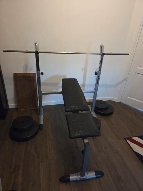 Kettler druk bank met gewichten en stang, Sport en Fitness, Fitnessmaterialen, Zo goed als nieuw, Fitnessbank, Armen, Borst, Ophalen