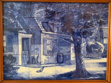 Delfsblauw Handgeschilderd “zichtopBoerderij” Gouda jaren 50 beschikbaar voor biedingen