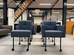 4 Nieuw Gelderland 7714 Eetkamerstoel blauw leer wiel stoel, Huis en Inrichting, Stoelen, Blauw, Nieuw, Leer, Ophalen of Verzenden