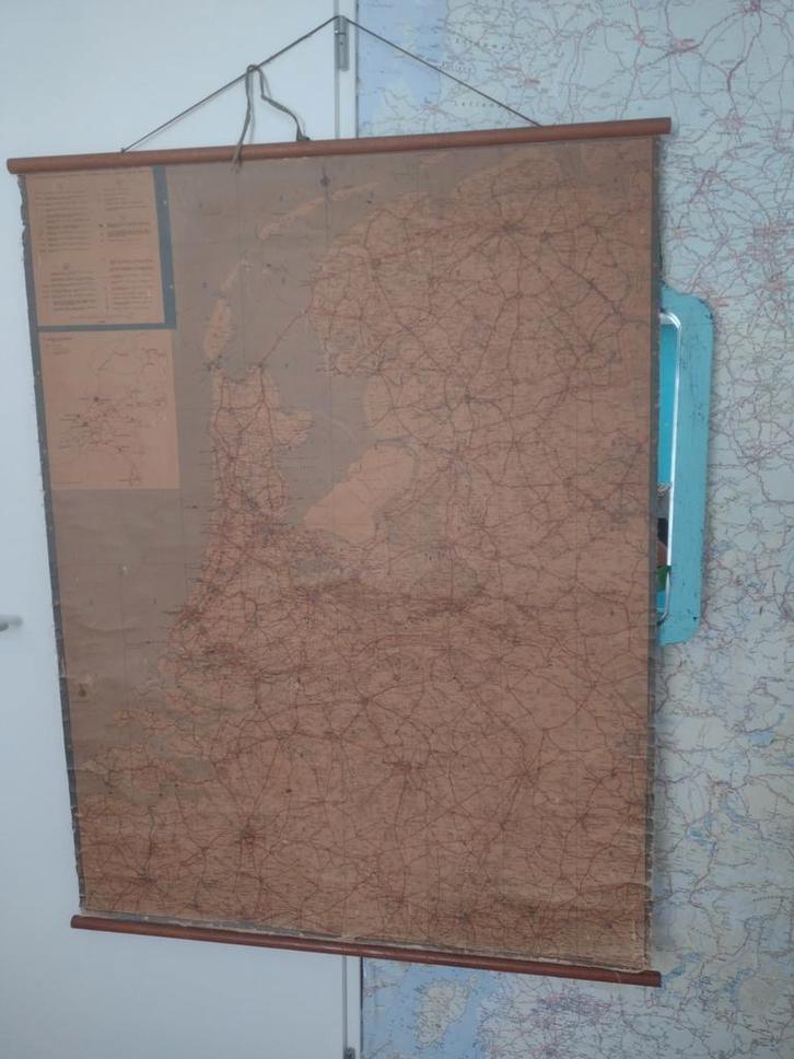 Antieke Linnen Wegenkaart Nederland, Antiek en Kunst, Antiek | Schoolplaten, Aardrijkskunde, Ophalen of Verzenden