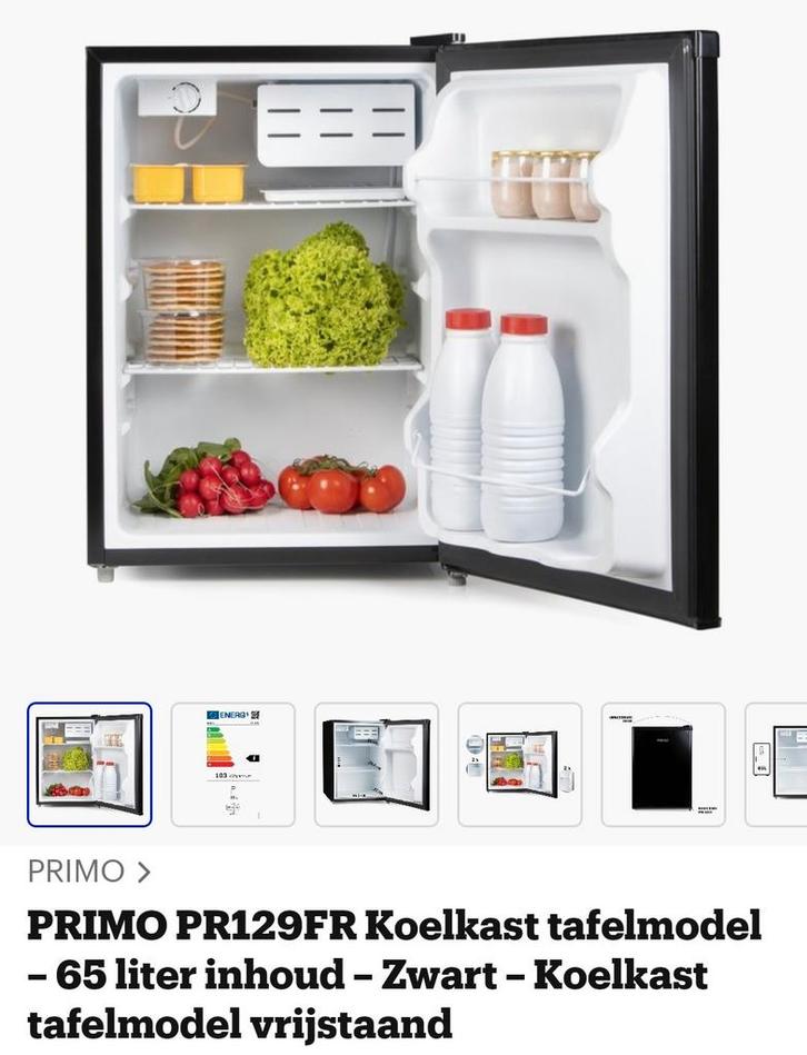 Zwarte koelkast / 70,-, Witgoed en Apparatuur, Koelkasten en IJskasten, Met vriesvak, Minder dan 75 liter, Minder dan 85 cm, Ophalen