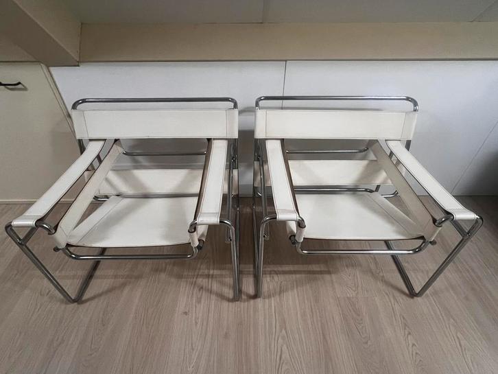 Replica van Wassily stoel, Huis en Inrichting, Stoelen, Zo goed als nieuw, Twee, Leer, Wit, Ophalen