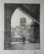 Pentekening van grote markt Rotterdam + Laurenskerk, Antiek en Kunst, Ophalen of Verzenden