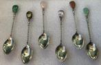 Zes verzilverde vintage theelepels met edelstenen/mineralen, Ophalen of Verzenden, Zilver