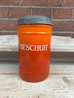 Voorraad bus beschuit oranje gevlamd / terracotta emaille, Antiek en Kunst, Antiek | Emaille, Ophalen of Verzenden