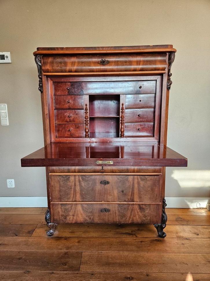 Antieke mahonie secretaire vintage, Antiek en Kunst, Antiek | Meubels | Kasten, Ophalen