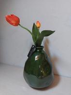 Vaas donkergroen incl zijden tulp ceramic vase H20 Nieuw, Aardewerk of Porselein, Nieuw, Oranje, Ophalen of Verzenden