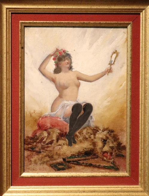 19e eeuws zittend naakt op doek, Antiek en Kunst, Kunst | Schilderijen | Klassiek, Verzenden