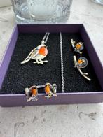 Sieraden set roodborstje echt zilver, Sieraden, Tassen en Uiterlijk, Antieke sieraden, Ophalen, Zilver