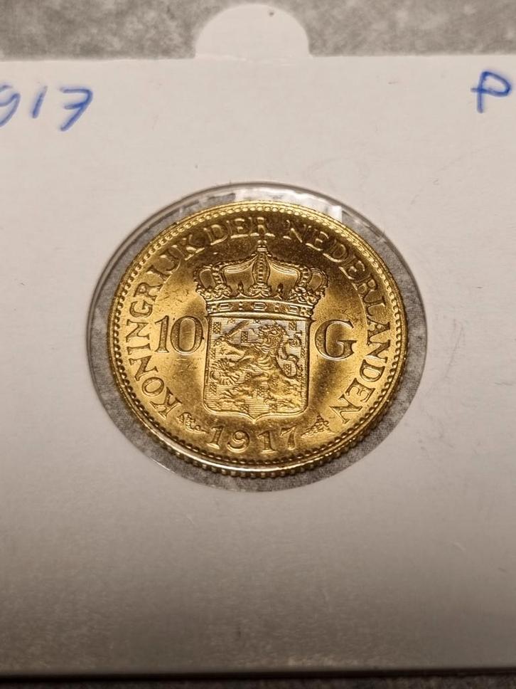 Gouden Tientje 1917 - Wilhelmina, Postzegels en Munten, Munten | Nederland, Losse munt, 10 gulden, Koningin Wilhelmina, Goud, Ophalen of Verzenden