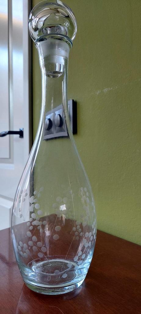 Vintage Sierlijke glazen Wijn Fruit Water karaf met stop, Huis en Inrichting, Keuken | Servies, Zo goed als nieuw, Glas of Glazen