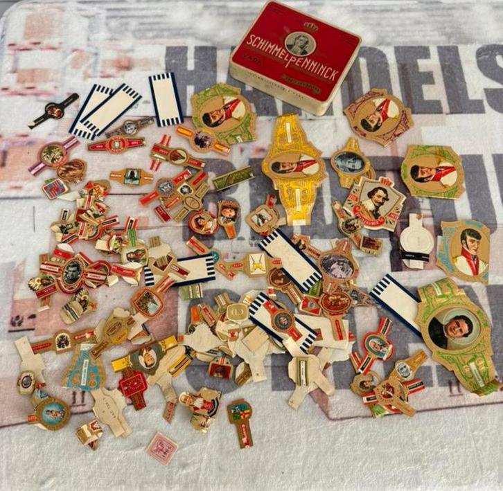 Partij + 100 sigarenbandjes sigaren bandjes en blik vintage, Verzamelen, Rookartikelen, Aanstekers en Luciferdoosjes, Zo goed als nieuw