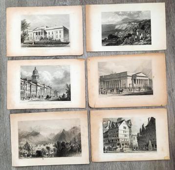 Oude prenten (6 stuks): Edinburgh (4) Lake Nemi en Luzern beschikbaar voor biedingen