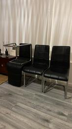4 Zwarte nette lederen stoelen, Huis en Inrichting, Stoelen, Zwart, Leer, Ophalen of Verzenden, Zo goed als nieuw